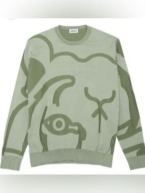 Kenzo Olive Green Abstract Crewneck Sweater. Unisex